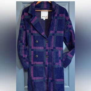 NVLT Anthropologie Fuzzy Plaid Sweater Coat | Plush Knit Coatigan | S/M | New
